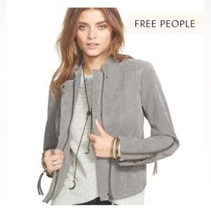 Free People Vegan Suede Gray Moto Jackst, Sz 4.